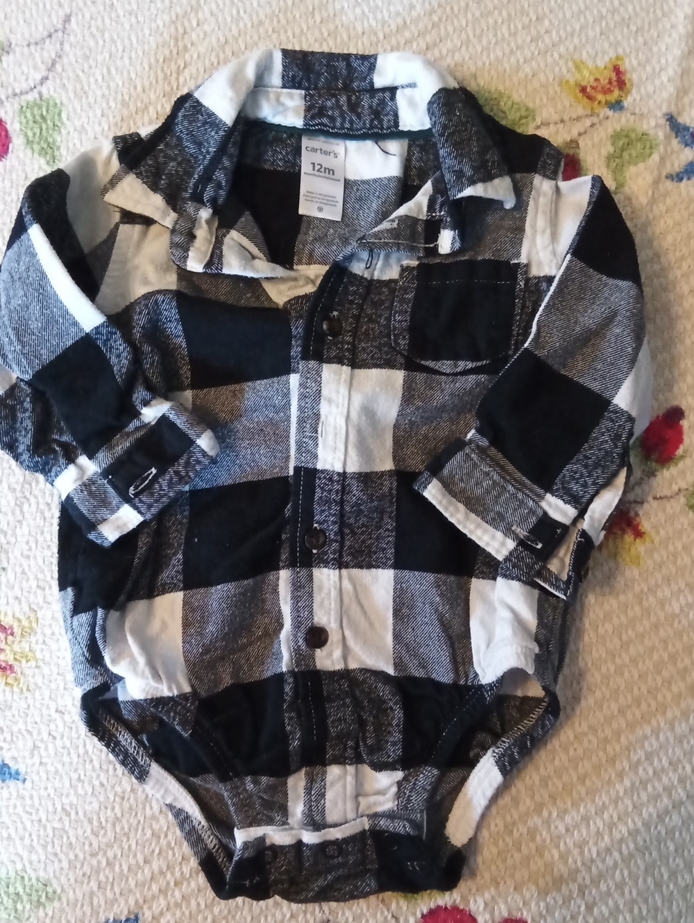 Carter's Black and White Plaid Button-Front Baby Bodysuit